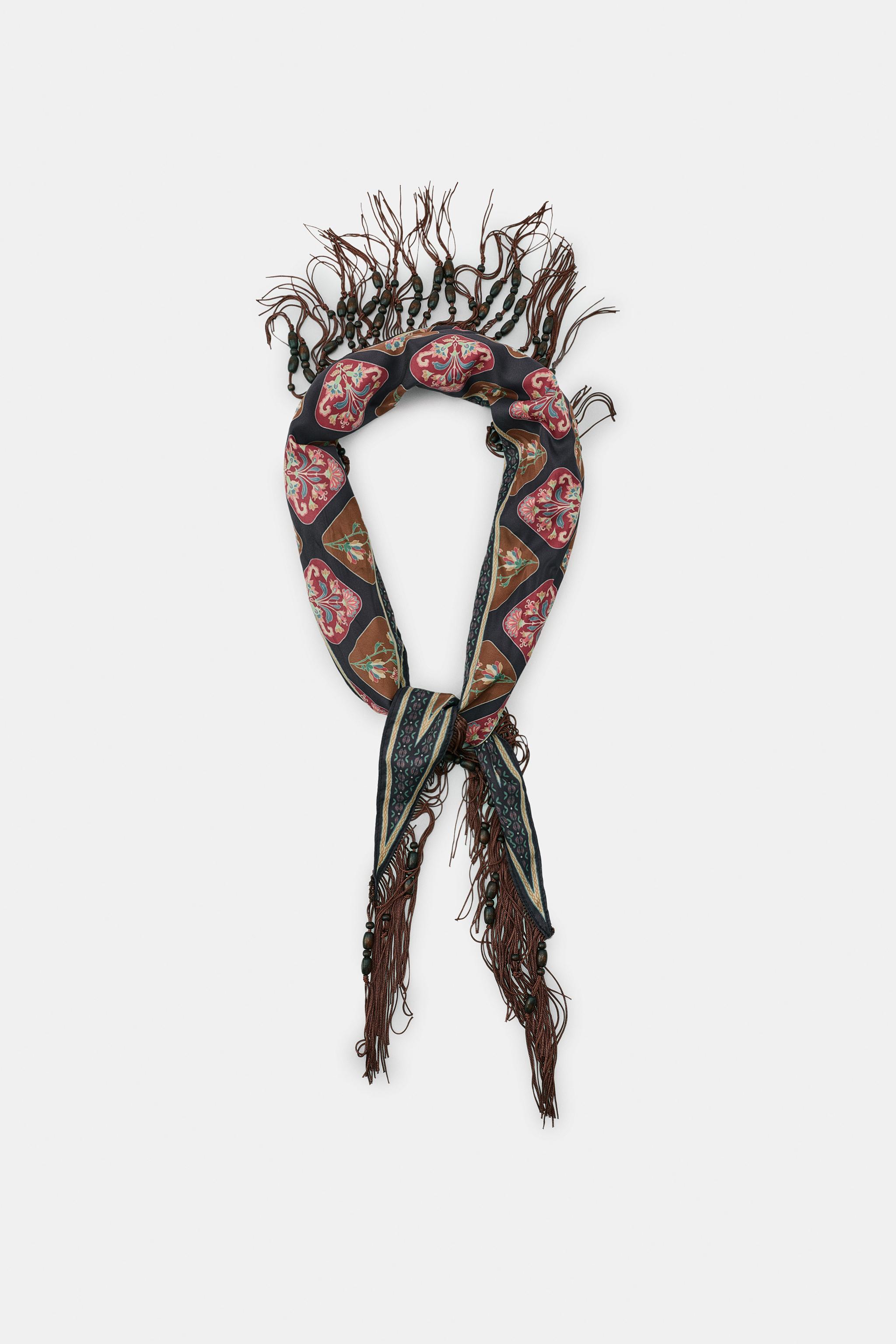 BEADED FRINGE PRINTED BANDANA